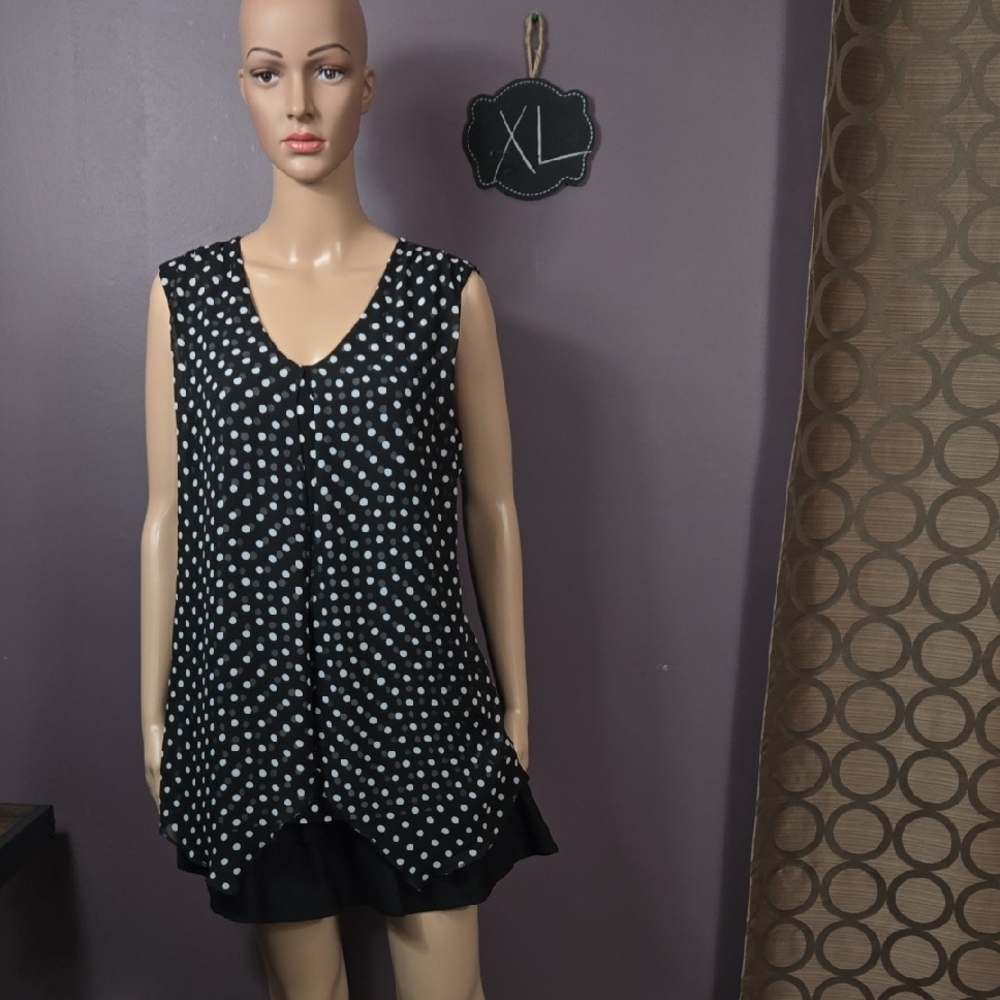 Polka Dot Sleeveless Top - Black and White